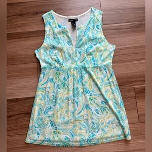 Vintage New York & Company Teal and Lime Paisley Babydoll Top